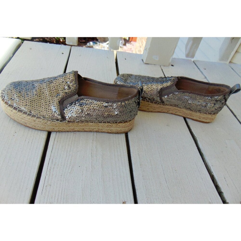 Women's Sam Edelman Silver Sequin Espadrille Slip Ons 7 1/2